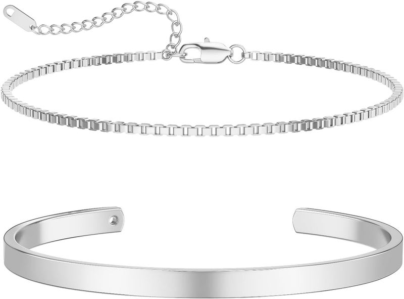 Moodear Stackable Bracelets for Men - Dainty 925 Sterling Silver/14K Gold Plated Cuff Snake Box Cuban Link Chain Bangle Bracelet Set Mens Jewelry - Image 1